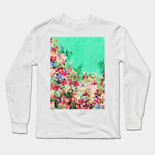 Floral and Crumpled Crepe Pattern Long Sleeve T-Shirt